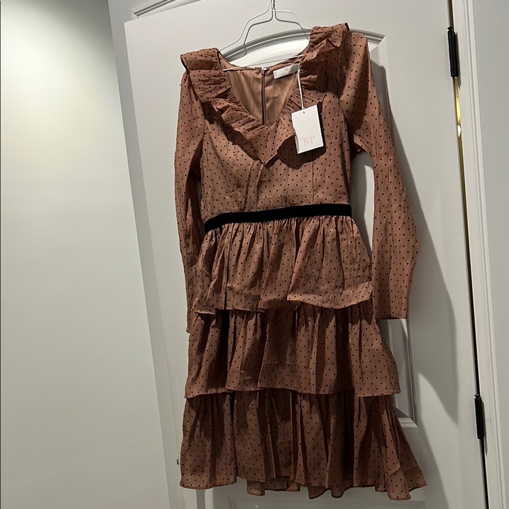 Rachel Parcell Ruffled Brown Polka Dot Dress